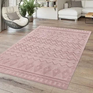 TT Home In-& Outdoor Teppich Wetterfest Balkon Küche Wohnzimmer Boho Skandi Design Größe 140x200 cm - Rosa