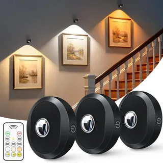 WILLED Bilderleuchte akku, Kabellose Bildleuchte mit Fernbedienung, LED licht Spots, Wiederaufladbare mit 3 Farbtemperaturen, Dimmbar Bilderlampe, Vitrinenbeleuchtung LED mit Timing Funktion(3er Pack)