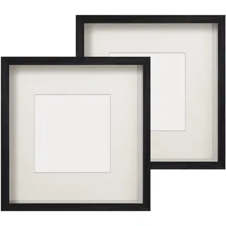 Anhow 2er 3D Bilderrahmen 23x23 cm, Echtglas 3D Bilderrahmen zum Befüllen 3cm Tiefer Objektrahmen mit Beige Passepartout Passend für 13x13 cm Fotos - Schwarz