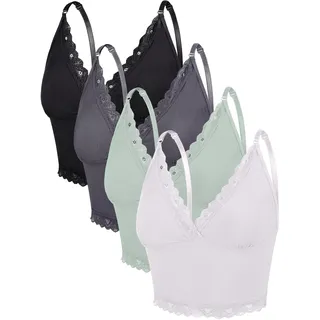 Bencailor 4 Stück Damen Ärmelloses Cami Crop Top Spitze V Ausschnitt Spaghettiträger Tanktops Mädchen Kleidung (Anmutige Farben, S)