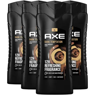 Axe 3-in-1 Duschgel & Shampoo Dark Temptation XL für langanhaltende Frische und Duft dermatologisch getestet 400 ml 4 Stück