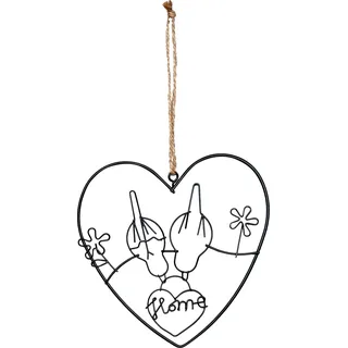 Metall Herz 15x15cm Hänger Vogel Home Schwarz Gartendeko Türschild Wandbild Deko - Schwarz