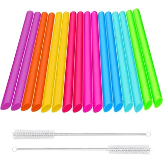 16 Stück Bubble Tea Strohhalme, 10x260mm Jumbo Smoothie Strohhalme, Farbige Strohhalme mit Reinigungsbürste, Spitzes Design, Dicke Strohhalme Wiederverwendbar, Trinkhalme Geeignet für Smoothie Säfte