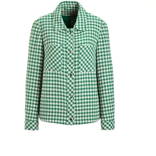 Jackenblazer GOLDNER "Blazer mit Hahnentrittmuster", Damen, Gr. 46, grün (grün, weiß, gemustert), Obermaterial: 62% Baumwolle CO. 23% Polyester PES. 11% Polyacryl PAN. 4% sonstige Fasern AF., Manschette, Blazer Jackenblazer, aufgesetzte Brusttaschen