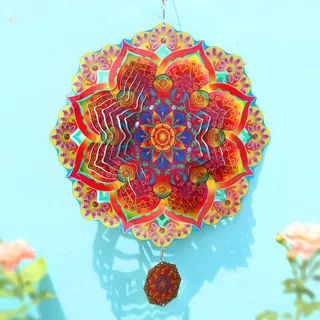 TFANUO Mandala Windspiel 3D Edelstahl 30,5 cm hängende Windspiel kinetische Hofkunst Dekorationen Innen und Außendekoration