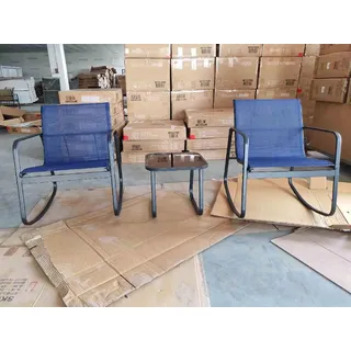 Costway 3-tlg. Gartenmöbel Set, Balkonmöbel mit 2 Stühle, Tisch & sanfter Schaukelbewegung, Terrassenmöbel, Gartengarnitur, Sitzgruppe Blau - Blau