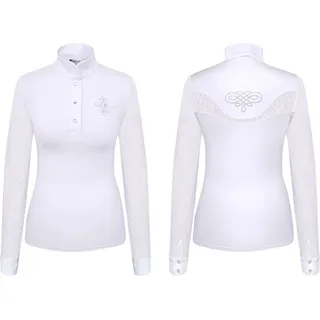 Fairplay Damen Turniershirt Cecile weiß mit Spitze und Strass, Langarm, Größe:42 - Weiß