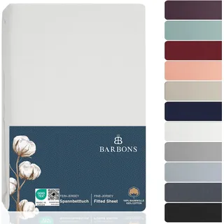BARBONS Spannbettlaken 90x200cm - 100% Baumwolle Spannbetttuch Weiss | Oeko-TEX Zertifiziert - Bettlaken - Bettbezug - Jersey - Bettwaren - für Boxspringbett und Dicke Matratzen bis 27 cm