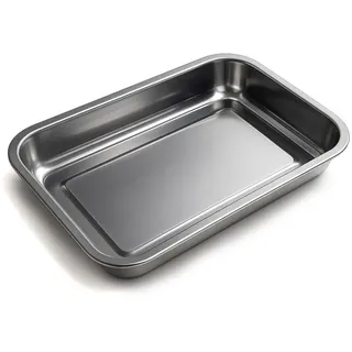 Space Home - Serviertablett - Rechteckige Tiefe Schale - Speiseteller - Präsentationsplatte - Edelstahl - 40 x 30 cm