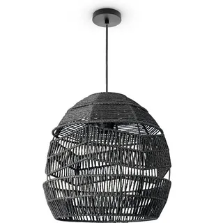 Paco Home Pendelleuchte Wohnzimmer Boho Korbleuchten Pendellampe Rattan Hängeleuchte Vintage Rustikal LED Papier E27 Pendelleuchte - Typ 4, -