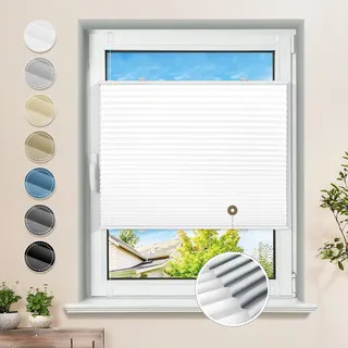 Plissee ohne Bohren Verdunkelung Klemmfix Weiß 85x100cm Thermo Plissees 100% Verdunklung Rollos für Fenster & Tür Verdunklungsplissee ohne Bohren Sichtschutz und Sonnenschutz