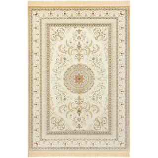 Nouristan Naveh Orient Teppich – Wohnzimmerteppich Orientalisch mit Fransen Vintage Orientalischer Samt-Teppich für Esszimmer, Wohnzimmer, Schlafzimmer – Creme, 195x300cm