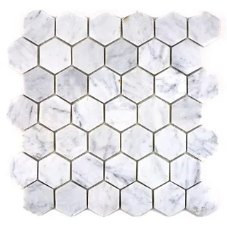 Boden Mosaik Fliese Marmor Naturstein weiß Hexagon Carrara Optik WB44-0103/1Matt