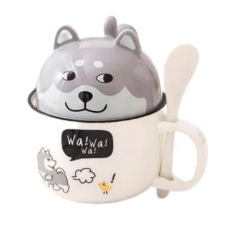 MBSM Kreative Tasse, Husky, Cartoon-Tier, Keramik, Kaffeetasse, Katze, Paar, Keramiktasse, Heimdekoration, Glas, Frühstück, Milchtasse mit Deckel, Geschenke für Frauen, Freunde