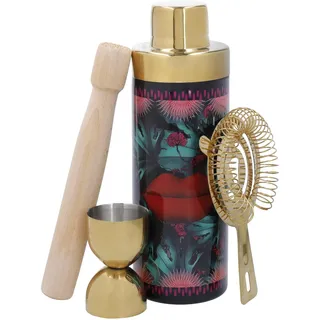 Mikasa x Sarah Arnett 4pc Cocktail Shaker Set, Edelstahl-Cocktail Set mit 600ml Shaker, Double Jigger, Sieb & Muddler - Barkeeper Kit für Home Bars