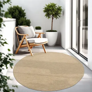 TT Home Teppich Für Outdoor Wetterfest Küchenteppich Balkon Terrasse Unifarbenes Design Modern Größe 200 cm Rund - Braun