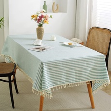 meioro Gestreifte Tischläufer Fringe Tischläufer Einfache und Elegante Heimtextilien für Den Innen- und Außenbereich(Grün/Weiße Streifen,140×250cm)