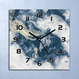 Wanduhr Echt-Glas-Küchenuhr Marmor Abstraktion Quarz 30x30 Deko Bilder - Blau