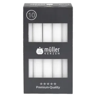 Müller Kerzen Tafelkerzen, weiß, Elegante Tafelkerzen im praktischen Vorratspack, 1 Packung = 10 Stück, (Ø x H): 20 x 175 mm