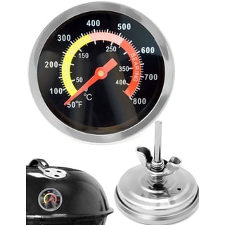 HOMETOOLS.EU® Analoges Grill-Thermometer, zum Nachrüsten BBQ Bräter Räucher-Ofen, 10-400°C, Ø 6cm