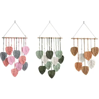 Handgemachtes Boho Wandtuch - Blatt Feder Wanddekoration (Olivegrün)