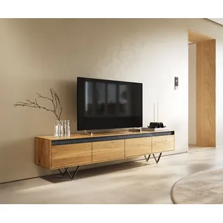 DELIFE Designer-Lowboard Stonegrace 200 cm Eiche Natur Schiefer 4 Schübe V-Fuß Metall Schwarz - Hellbraun, Braun