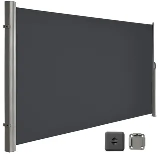 LARMNEE Seitenmarkise, ausziehbar, 180 x 350 cm, Sichtschutz, Sonnenschutz, Blickdicht, Seitenrollo, für Balkon, Terrasse, Garten, Dunkelgrau EGY1835BP02