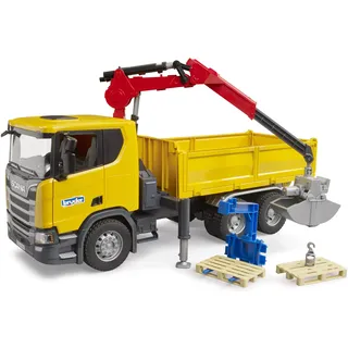Bruder 03551 - Scania Super 560R Baustellen-LKW mit Kran und 2 Paletten mehrfarbig 1:16