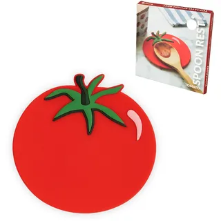 Fisura - Silikon-Löffelablage "tomate", roter Küchenutensilienhalter | Origineller roter Küchenutensilienhalter. Lustige Küchendekoration. 12 x 11,5 cm.
