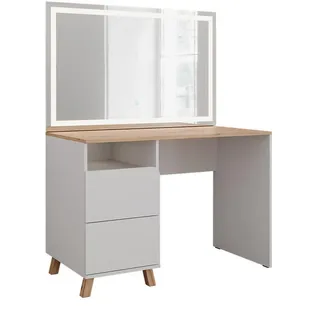 Vicco Schminktisch Karen Weiß/Artisan 110 cm mit LED-Spiegel, Model 56532 - Weiß, Braun