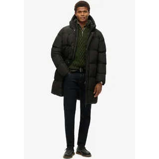 Steppjacke SUPERDRY "HOODED SPORTS PUFFER MID JKT", Herren, Gr. XXL, schwarz, Web, Obermaterial: 100% Polyester, unifarben, relaxed fit ca. Mitte Oberschenkel, Jacken Steppjacke, Kunstfaser, relaxed fit