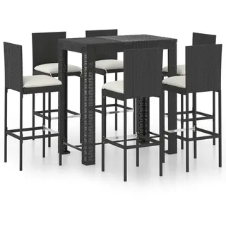 vidaXL 7-tlg. Gartenbar-Set mit Kissen Poly Rattan Schwarz - Schwarz