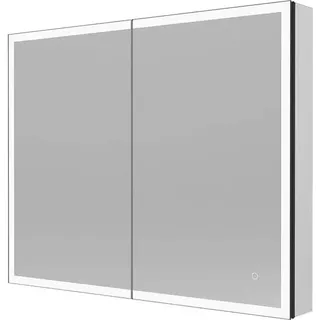 HOME DELUXE LED-Spiegelschrank EVE Schwarz 100 x 80 cm I Unterputz-Montage, Antibeschlagsystem, Kosmetikspiegelschrank, Badezimmerspiegelschrank, Touch-Bedienung, Stufenloses Dimmen, Glasböden, Aluminiumgehäuse, Aluminium Rahmenwerk, Integrierte Doppelsteckdose & USB-C, Edel, Modern, Elegant, Beleuchtung, Umgebungsbeleuchtung - Schwarz