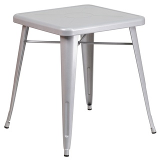 Flash Furniture Quadratischer Tisch für drinnen und draußen, Metall, silberfarben, 64,77 x 63,5 x 15,24 cm