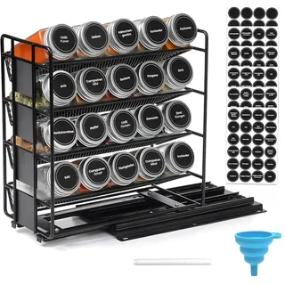 Wintem - Gewürzregal für die Küche mit 20 Gläsern, herausnehmbare Struktur, platzsparend, wasserdichte Etiketten, Silikontrichter und Stift im Lieferumfang enthalten