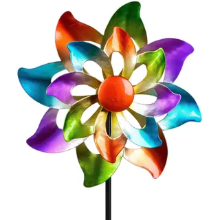 Buntes Windrad Blume für den Garten aus Metall Windspiel Windmühle 110cm