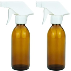 mikken 2 Sprühflaschen 200 ml Glas braun für Wasser, Reinigungsmittel, Haarpflege, Pflanzen, etc