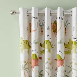 Catherine Lansfield Sleepy Dino Vorhänge mit Ösen, wendbar, 168 x 183 cm, Grün