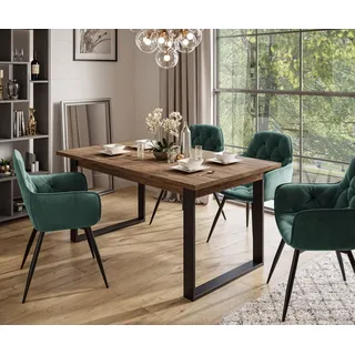 Möbelset ART - T-Klapptisch 150-198 und 4 Stühle, Stirling Eiche, Polsterstoff:Bluvel Flaschengrün 78