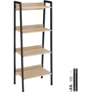 tectake Leiterregal Chatham,inklusive Kippschutz, 57,5 x 34 x 138 cm,Industrial Holz hell, Eiche Sonoma , Holzwerkstoff , Beton Optik , Rechteckig , 34x138x57.5 cm , Wohnzimmer, Regale, Bücherregale