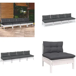 vidaXL 4 Sitzer Gartensofa mit Anthrazit Kissen Massivholz Kiefer - 4-Sitzer-Gartensofa - 4-Sitzer-Gartensofas - Mittelsofa - Mittelsofas - Weiß