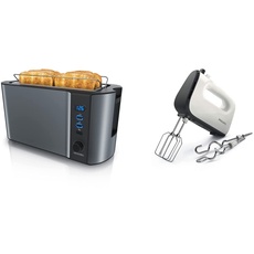 Arendo 72304281722 Cool Grey Edelstahl Toaster 4 Scheiben, 1500, 18/8 & Philips HR3741/00 Handmixer (450 Watt, 5 Geschwindigkeiten plus Turbo) weiß/schwarz