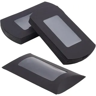 BENECREAT 30 Stück 7.1x12.2x2cm Große Papier Kissen-schachteln Mit Rechteckigem, Transparentem Fenster Schwarze Verpackungsbox Für Hochzeitsgeschenke, Geburtstagsparty
