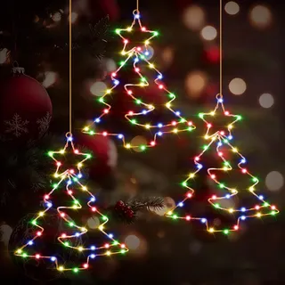 Therlan LED Fensterdeko Weihnachten Beleuchtet, 3 Stück LED Fensterbilder Weihnachtsbeleuchtung Mit Timer und Fernbedienung, 8 Lichtmodi Batterie Weihnachtsdeko Fenster Beleuchtet Bunt