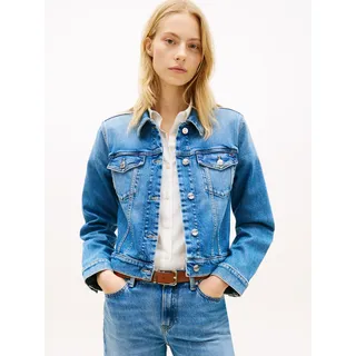 Jeansjacke TOMMY HILFIGER "DNM FINN SLIM JACKET LS", Damen, Gr. XS (34), finn, Denim/Jeans, Obermaterial: 99% Baumwolle, 1% Elasthan, unifarben, slim fit kurz, Jacken Jeansjacke