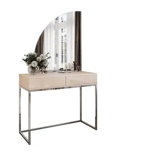 Lookway Schminktisch Quinnie Kaschmir mit LED-Spiegel Chrom links Push Open , Kaschmir, Goldfarben , Holzwerkstoff , 100x175x42 cm , Schlafzimmer, Schminktische