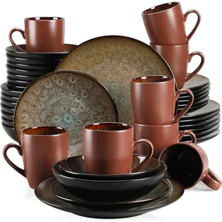 Tafelservice Set Steinzeug 40-teilig Vintage BUBBLE Braun - Braun, Grün, Blau