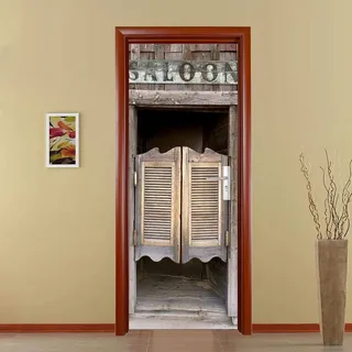TüRtapete Selbstklebend TüRposter TüRaufkleber Tapete, Wandaufkleber für Schlafzimmer, Heimdekoration, wasserdicht, abnehmbares Premium Vinyl Upgrade, Saloon Western Cowboy Bar Gate