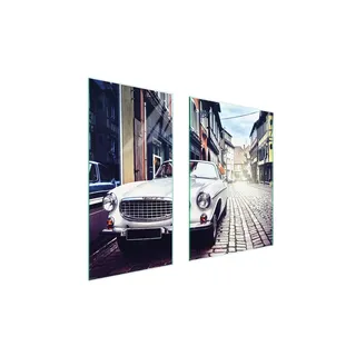 Herdabdeckplatten 2 teilig 75x52 Glaskeramikkochfeld Abdeckung Glas Schneidebrett Auto Stadt