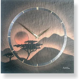 AMS 9515 Wanduhr Quarz Schiefer Naturschiefer Schieferuhr terracotta - Schwarz